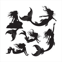 Mermaid Silhouettes Vector Set