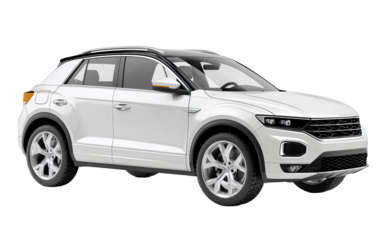 A modern white SUV car featuring a sleek design, alloy wheels, and a contemporary appearance suitable for urban transport.