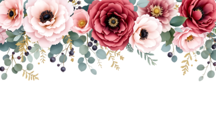 Watercolor Floral Arrangement Border - Isolated on transparent background

