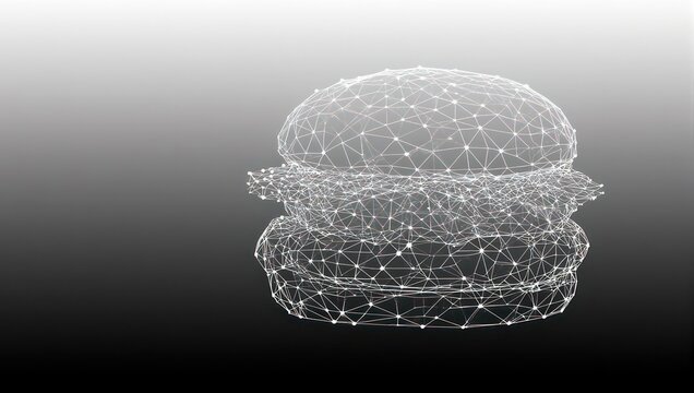 Stunning 3D wireframe burger model showcases futuristic digital food innovation with clean lines and modern appeal