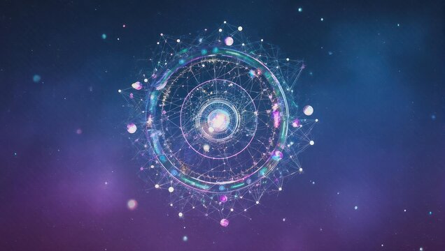 Captivating digital nexus glows with vibrant energy against a cosmic backdrop, symbolizing connection and innovation.