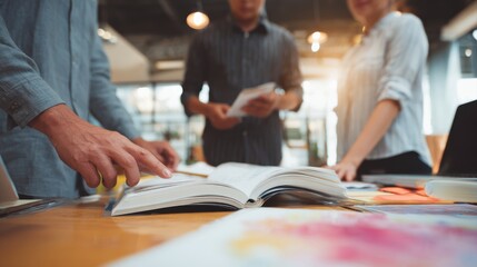 Teamwork meeting, tablet and business people in office workplace. Collaboration, technology and workers, men or employees with touchscreen planning sales, research or financial strategy in company