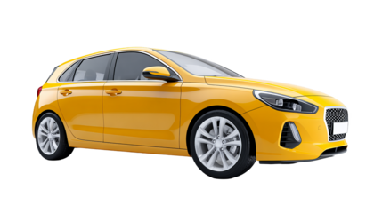 A yellow compact car featuring modern design elements, showcasing a sleek and stylish appearance suitable for urban transportation.