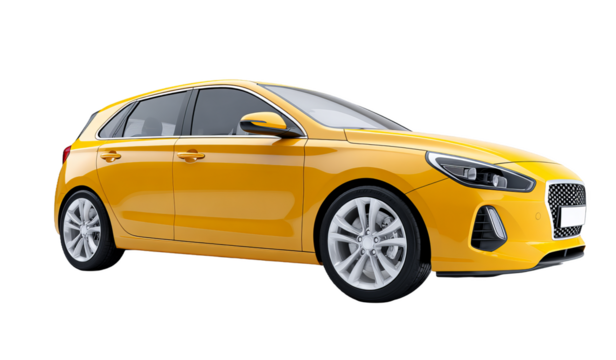 A yellow compact car featuring modern design elements, showcasing a sleek and stylish appearance suitable for urban transportation.