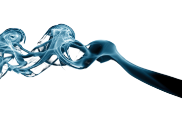 Abstract swirls of translucent, light-blue smoke against a black background
