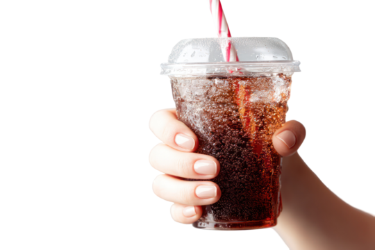 Woman’s Hand Holding a Sparkling Soda Drink in a Transparent Glass on Transparent Background - Powered by Adobe