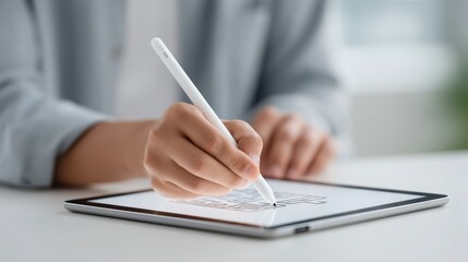 A person using a stylus on a tablet, illustrating digital creativity and technology.