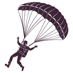 A skydiver is descending with a parachute, he is wearing a helmet and backpack, and is enjoying the thrill of freefall and landing safely
