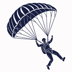 A vector silhouette of a skydiver with a parachute, he is wearing a helmet and falling from the sky, conveying a sense of thrill and adventure