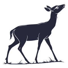 Elegant doe silhouette gracefully walking on grass, its head raised towards the sky, a symbol of natures beauty and wildlifes serenity