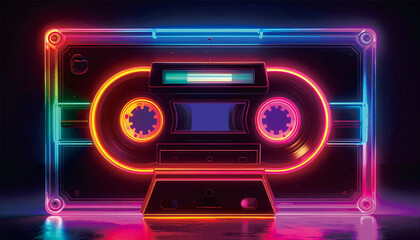 Glowing Retro Music Cassette with Neon Lights