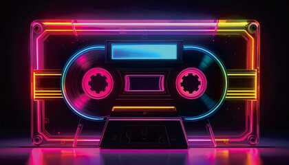 Colorful Neon Light Audio Cassette Vintage Style