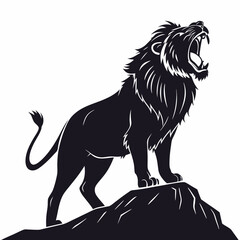 Silhouette of a roaring lion standing on a rock the lion is a symbol of courage, strength, and royalty, and the rock is a symbol of power and stability