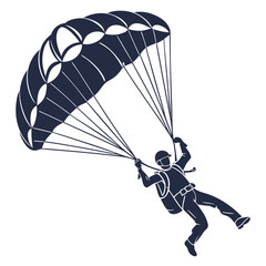 Silhouette of a skydiver in freefall with a parachute, the image captures the thrill and adventure of skydiving, showcasing the skydivers descent