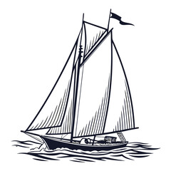 Illustration of a classic sailboat sailing on the water, the image captures the beauty and tradition of maritime transport, evoking a sense of adventure and history