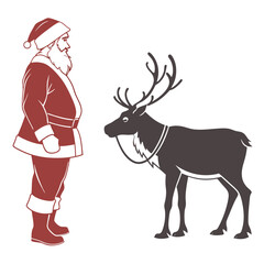 A festive christmas scene featuring santa claus and a reindeer santa is standing next to the reindeer, ready to deliver gifts