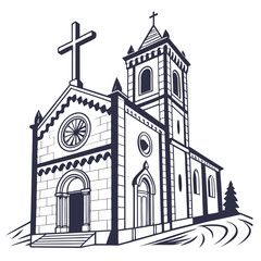 Fototapeta premium Illustration of a church vector drawing of a church building with a cross on top of the tower religious architecture vector illustration for design