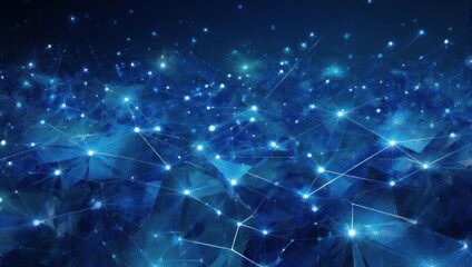 Abstract digital network glowing with vibrant blue lights, representing data connections and global communication in a modern, futuristic concept.