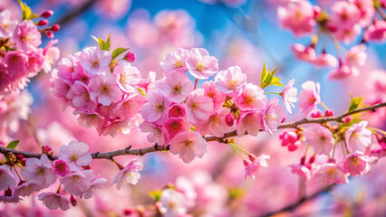 Obraz premium Delicate pink cherry blossoms bloom against a vibrant blue springtime sky