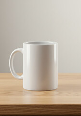 Obraz premium White ceramic coffee mug on wooden table