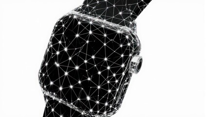 Sleek modern smartwatch showcasing intricate digital network overlay, perfect for tech innovation and future concepts