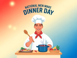 Celebrate national men make dinner day with a cheerful chef cooking up a delicious meal