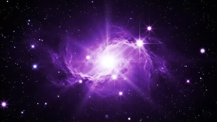 Vibrant purple nebula with bright stars and cosmic dust in deep space - Powered by Adobe