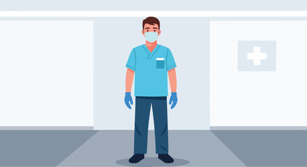 Obraz premium Male Nurse or Doctor with Mask and Gloves Illustration.