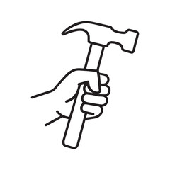 Vector hand holding hammer icon for construction and repair