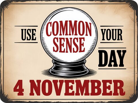 Embrace common sense every day november 4th vintage style sign with crystal ball illustration