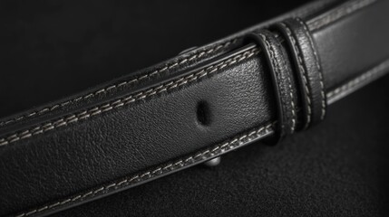 Close-up on Stylish Black Leather Belt with Contrasting Stitching Design