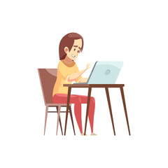 Stressed woman feeling anxious and frustrated while working on a laptop at her desk cartoon illustration