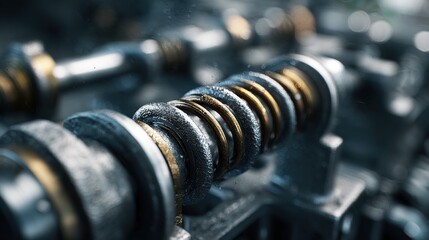 Detailed Macro of Mechanical Spring System Components with Industrial Aesthetic