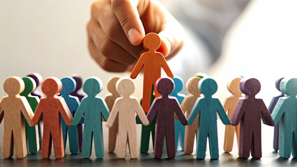 Adapt leadership style to meet the needs concept. Diverse figurines represent teamwork and collaboration concepts.