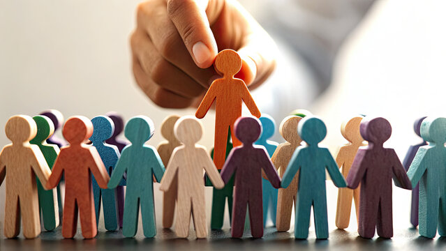 Adapt leadership style to meet the needs concept. Diverse figurines represent teamwork and collaboration concepts.