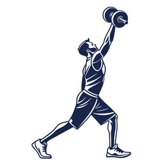 Obraz premium Athletic man performing a dumbbell overhead press exercise with a clean and dynamic silhouette style illustration