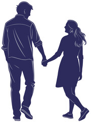 A man and woman silhouette holding hands walking together with a sense of unity and companionship