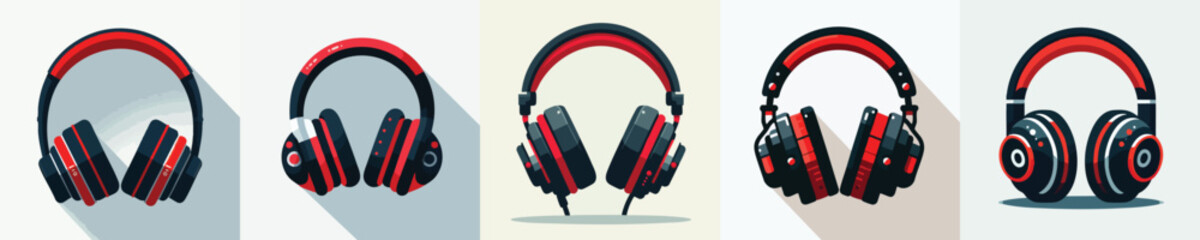 Headphone Vector Set – Gaming, Music, Podcast, Audio Technology Illustration