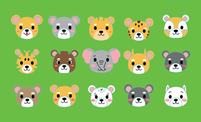 Obraz premium Set of Cute Animal Face Illustrations for Kids Media