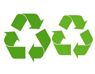 Fototapeta premium Two green recycle symbols on white background
