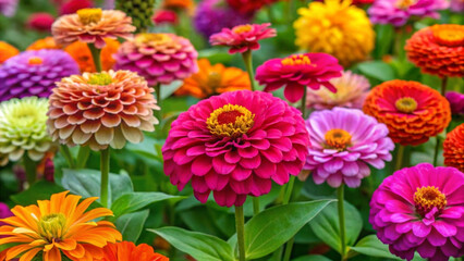 A vibrant bouquet of colorful zinnia flowers in full bloom