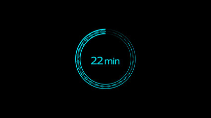 22 minute countdown clock icon illustration, a modern circle and 22 minute clock loading icon illustration. black background and creating a stunning 4k illustration.
