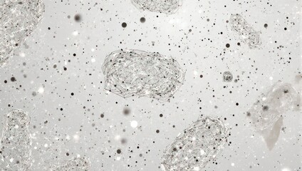 Abstract geometric network clusters float in a shimmering particulate background, representing data, science, or innovation with a modern, clean aesthetic.