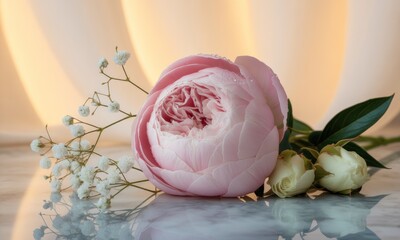 Delicate Pink Peony and Baby's Breath