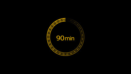 90 minute countdown clock icon illustration, a modern circle and 90 minute clock loading icon illustration. black background and creating a stunning 4k illustration.