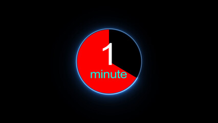 1 minute countdown clock icon illustration, a dynamic circle and 1 minute clock loading icon illustration. black background and creating a stunning 4k illustration.	
