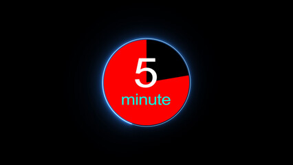 5 minute countdown clock icon illustration, a dynamic circle and 5 minute clock loading icon illustration. black background and creating a stunning 4k illustration.