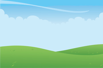 Fototapeta premium Green rolling hills meet a bright blue sky with fluffy white clouds