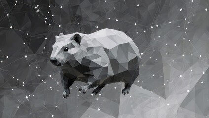 Striking low poly bear art emerges from abstract geometric network, symbolizing connection and digital innovation.