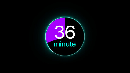 36 minute countdown clock icon illustration, a dynamic circle and 36 minute clock loading icon illustration. black background and creating a stunning 4k illustration.